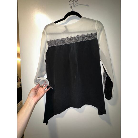 BCBGMAXAZRIA Womens Black and White Silk Blouse Size XS - Picture 4 of 4